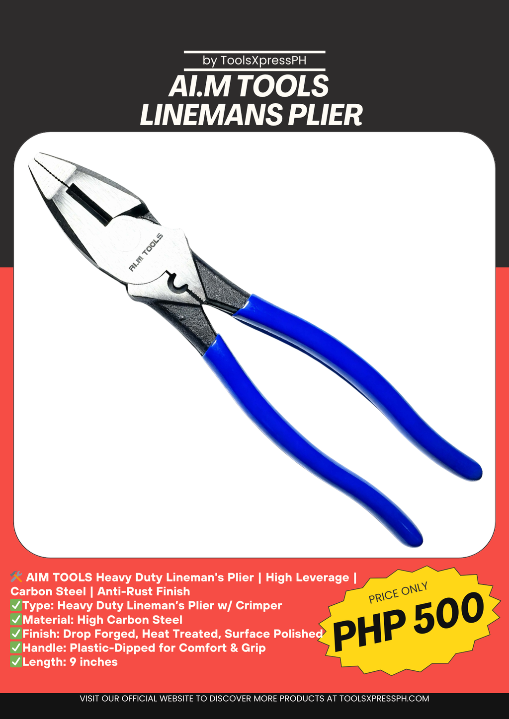 AI.M Tools Lineman Crimping Plier Industrial Grade 9.5 inch Heavy Duty