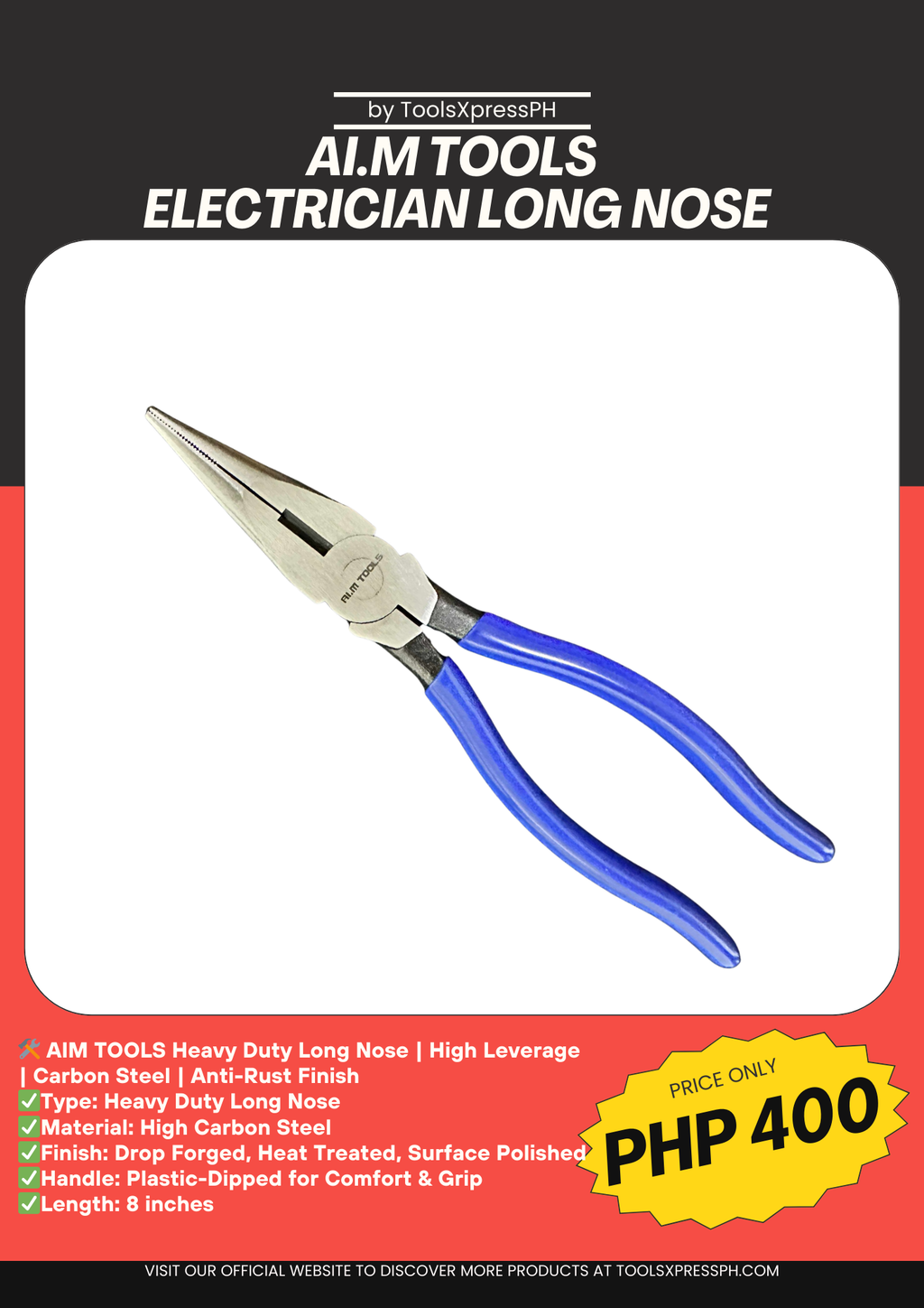 AI.M Tools 8 Inch Lineman's Long Nose Heavy Duty