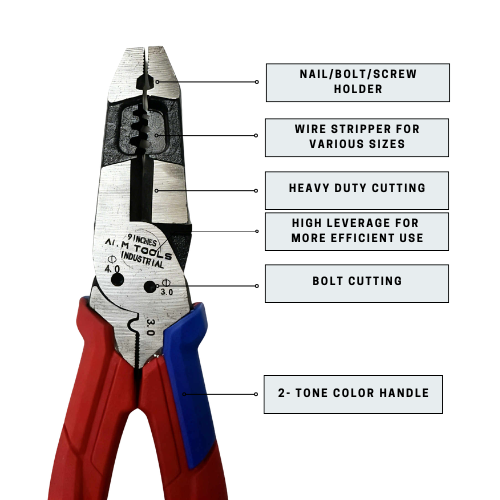 AI.M Tools Electrician Plier 9 Inches - High Leverage Design, Labor Saving 30%