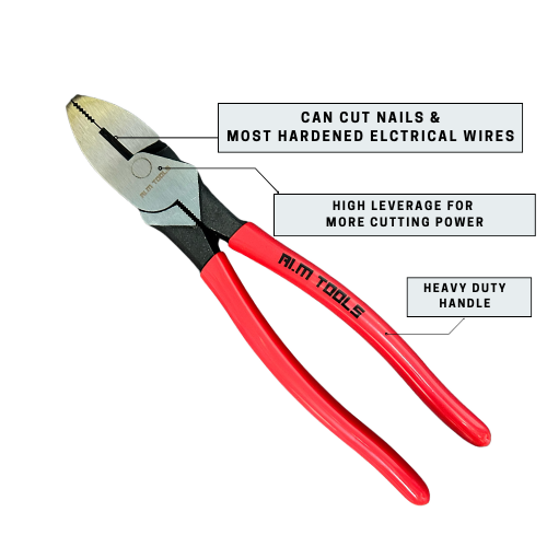 AIM Tools Linemans Plier 9 inch heavy duty High Leverage for cutting Copper Aluminum and ACSR